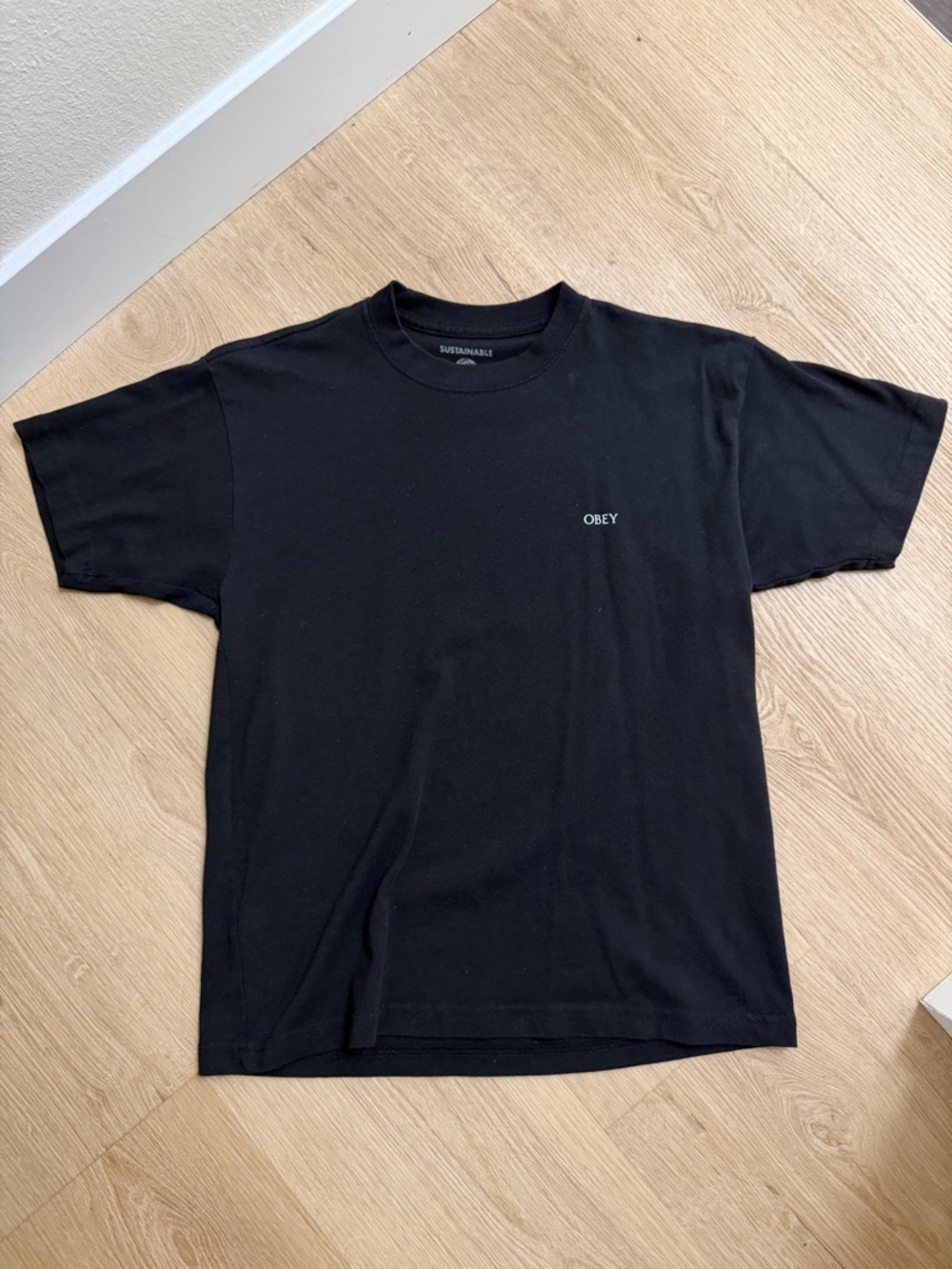 Obey Black Short Sleeve Crewneck T-Shirt with Small White Logo